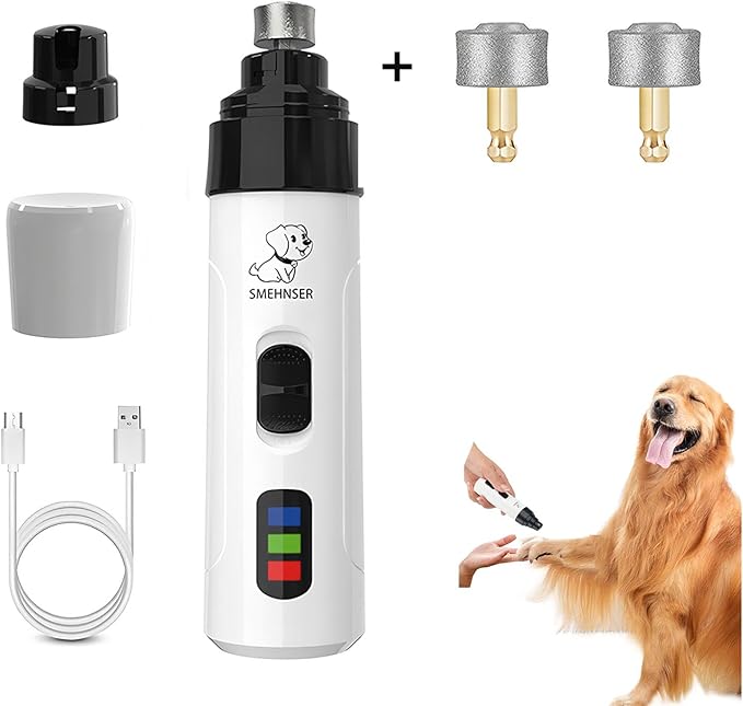 Electric Dog Nail Grinder - USB Rechargeable Electric Nail Trimmer with 3 Diamond Grinding Heads for Small to Large Dogs & Cats-PawvioPets