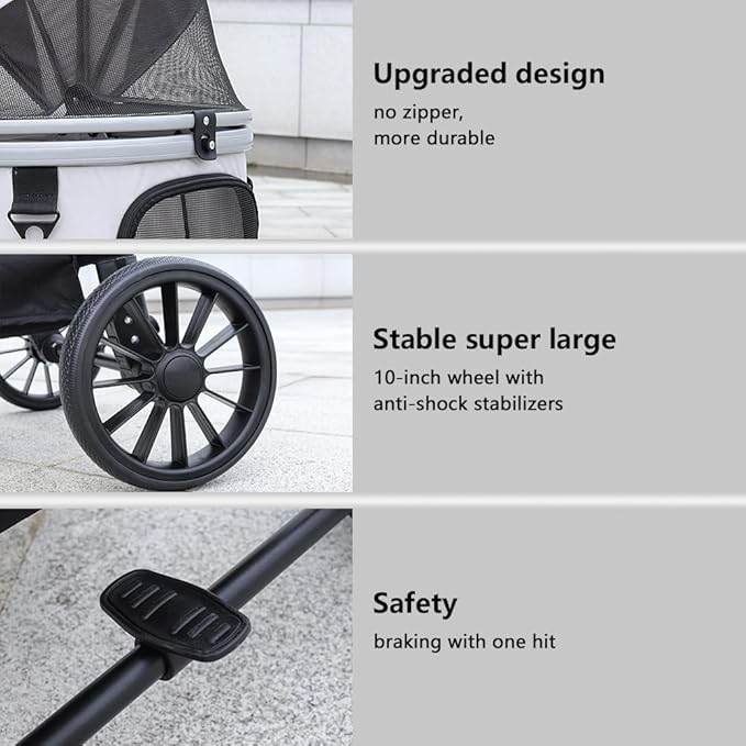 Dog Cat Stroller, Foldable 4 Wheels Dog Stroller for Small Medium Dogs 20 lbs,Pet Strollers for Large Dogs 50lbs, Stable Anti-Shock Detachble Carrier,with 360°Swiveling Front Wheel forTravel-PawvioPets