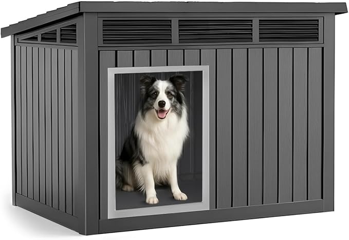 DRATO Dog House for Both Indoor and Outdoor with Weatherproof Roof Removable Floors for Medium to Large Dogs Interior Space (Black, Medium(32.2 * 25.12 * 24.13''))-PawvioPets