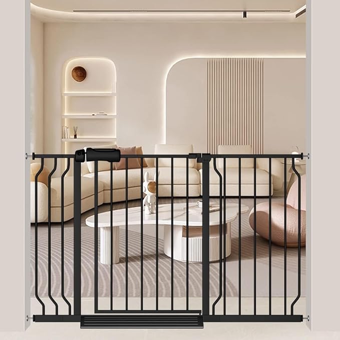 48-53 Inch Extra Wide Baby Gate for Stairs, Safety Dog Gate for Doorways, Pressure Mounted Walk Through Child Gate for Kids Pets No Drill Indoor and Outdoor, Black-PawvioPets