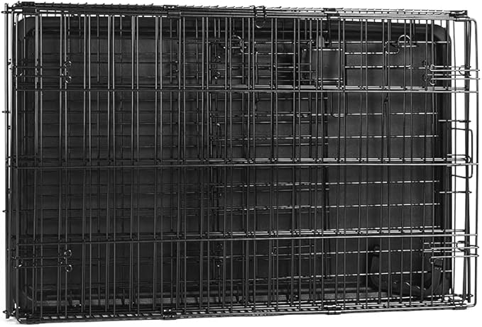 Amazon Basics Durable, Foldable, Collapsible, Portable Metal Wire Dog Crate with Tray, Single Door with Divider Panel, Easy to Assemble & Clean, 36 x 23 x 25 in, Black-PawvioPets