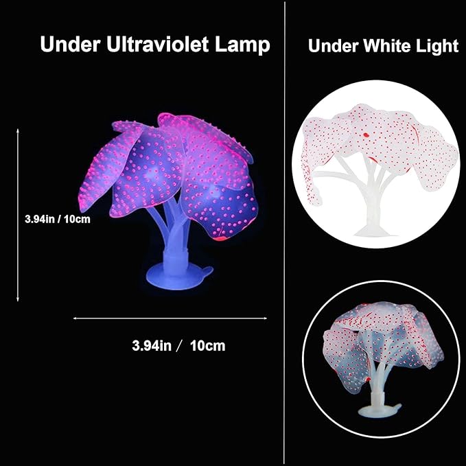 4 Pack Silicone Glowing Fish Tank Decorations Plants,Aquarium Fish Tank Glow Ornaments,Artificial Sea Anemone Coral Decor with Glowing Effect for Glow Fish Aquarium-PawvioPets