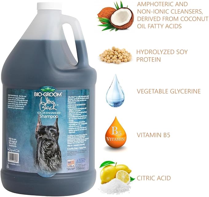 Bio-Groom Ultra-Black Dog Shampoo - Color Enhancing Pet Shampoo, Dog Bathing Supplies, Puppy Wash, Grooming Supplies, Cruelty-Free, Made in USA, Coat Brightener Shampoo - 1 Gallon-PawvioPets