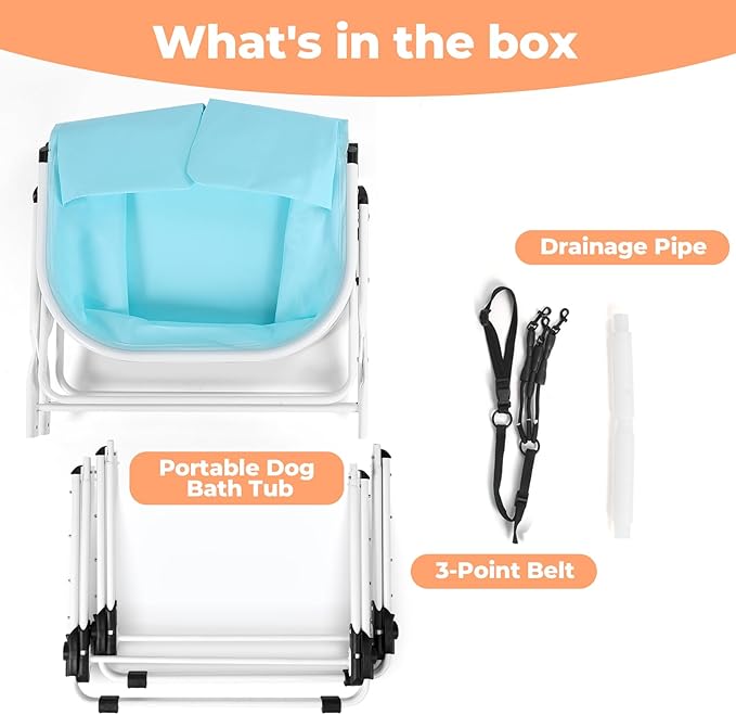 Elevated Portable Dog Bathtub, 5 Height Adjustable Dog Washing Station for Pet Shower and Grooming Foldable Bathing Tub with Storage & Anti-Slip Design for Small Large Dogs Cats-PawvioPets