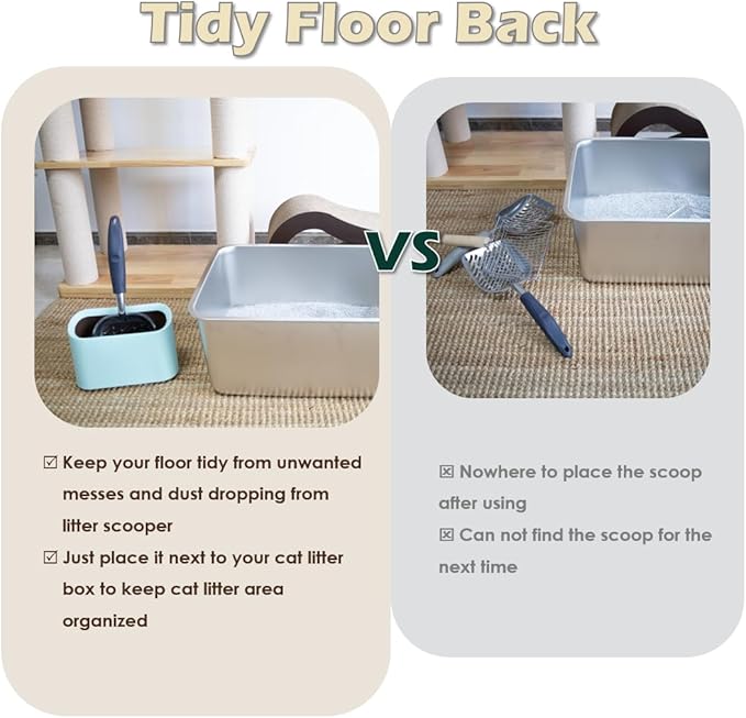 Aluminum Cat Litter Scoop in Holder, Non-Stick Cat Poop Scooper with Holder, Fast Sifting Kitten Poop Lifter and Caddy (Blue)-PawvioPets