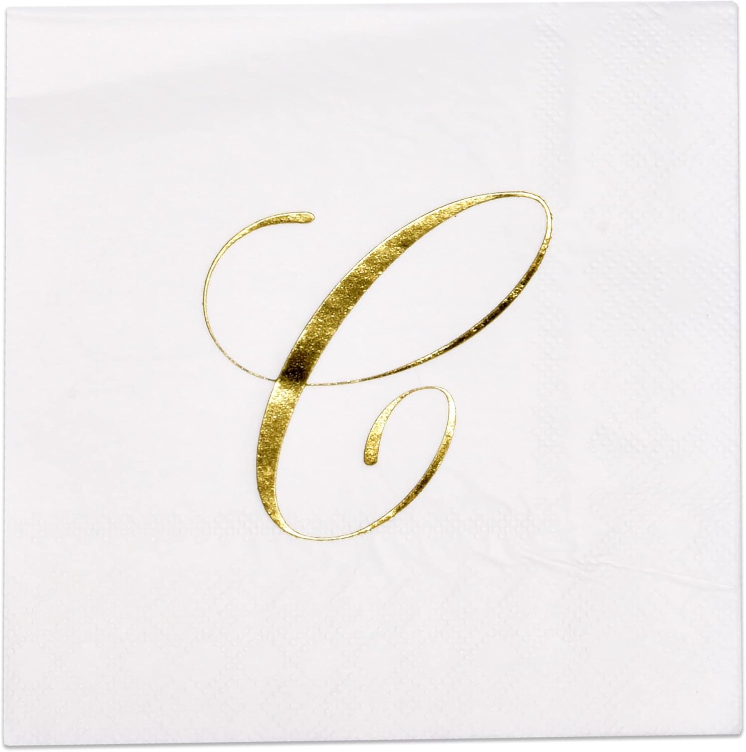 Gift Boutique 100 Gold Monogram Cocktail Napkins Letter C Disposable Paper Pack Elegant Metallic Golden Foil Beverage Napkin for Wedding Holiday Tea Party Bridal & Baby Shower Decorative Napkin