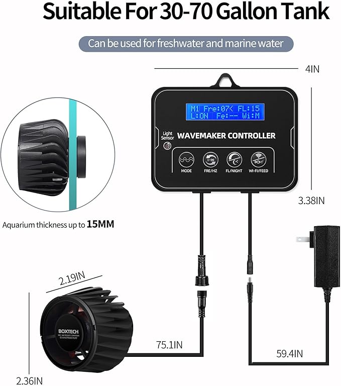 2100 GPH Wave Maker for Aquarium, Ultra Quiet DC 24V Fish Tank Powerhead with Strong Magnet Suction Base, Circulation Water Pump Wavemaker with Controller and LED Display for 30-70 Gallon Tank-PawvioPets