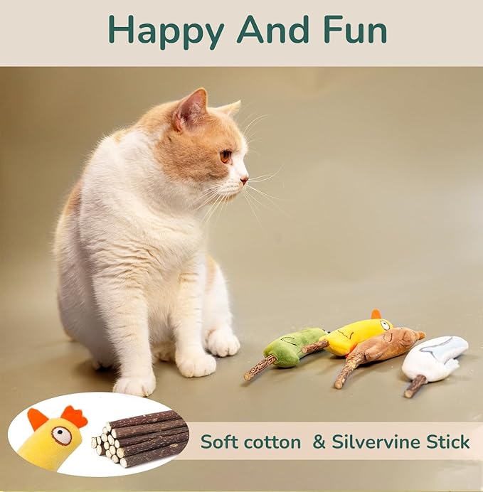 4-Piece Catnip Toys with Valerian Stick Catnip Toys with Various Cute Animal Styles, Plush Cat Toys for Indoor Cats, Cat Chew Toys Kitten Toys-PawvioPets