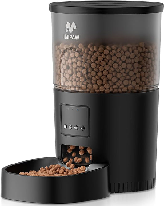 Automatic Cat Feeder - 3L Pet Dry Food Dispenser with Timed Programmable Portion Control, Dual Power Backup, Easy Set Up, 10 Meals Per Day for Cats and Puppies, Black（Remote Not Supported）-PawvioPets