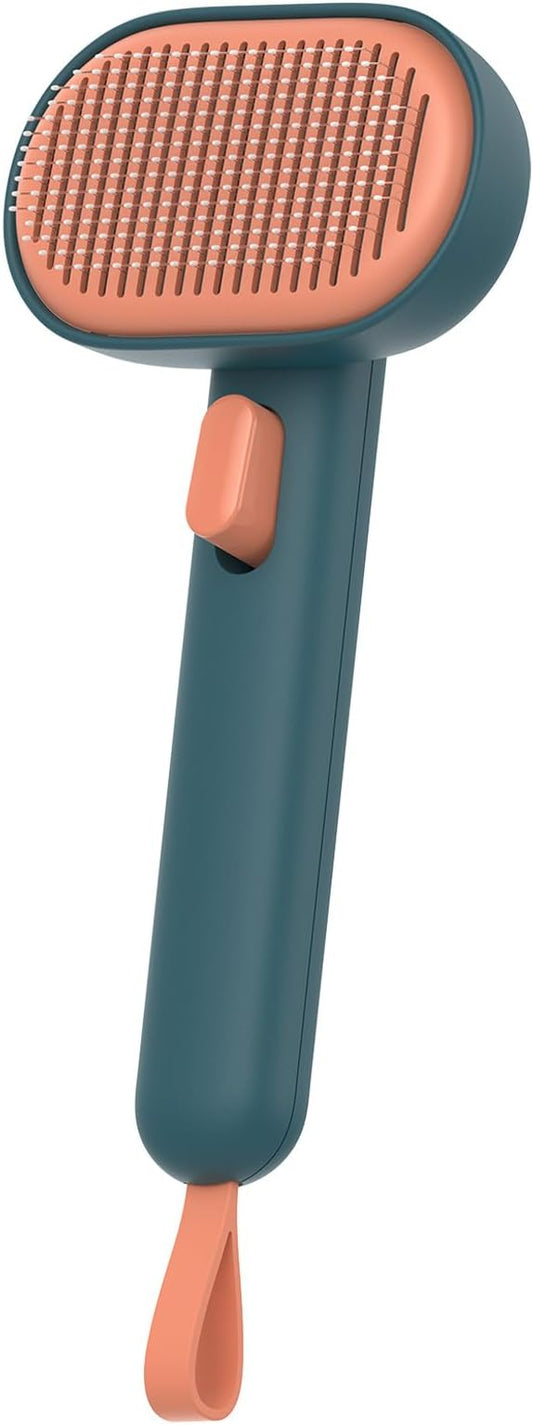 Aumuca Dog Brush for Shedding, Self Cleaning Cat Grooming Brush with Release Button, Cat Hair Brush to Remove Loose Fur, Tangles & Dirt, Great for Long and Short Haired Cats, Green-PawvioPets