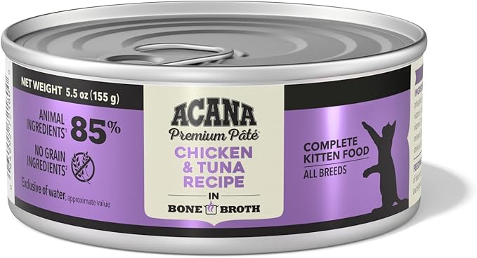 ACANA Premium Pate Kitten Wet Cat Food in Bone Broth Chicken + Tuna Recipe 5.5oz Cans (6 Count)-PawvioPets