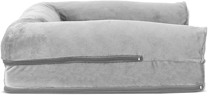 Furhaven Orthopedic Dog Bed for Medium/Small Dogs w/ Removable Bolsters & Washable Cover, For Dogs Up to 35 lbs - Faux Fur & Velvet Sofa - Smoke Gray, Medium-PawvioPets