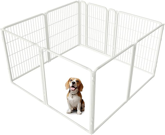 FXW Homeplus Unleashed Indoor Dog Playpen - Stress-Free and Safe Play, Heavy Duty 32 Inch 4 Acrylic Panels + 4 Wire Panels Dog Pen for Small and Medium Dogs, White│Patented-PawvioPets