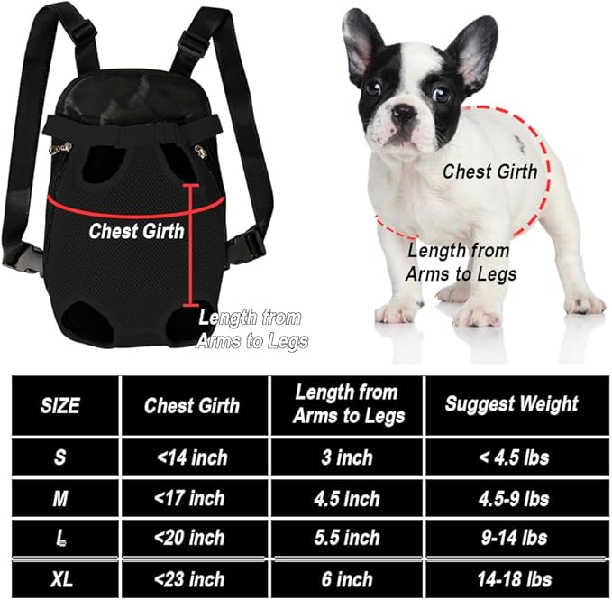 FEimaX Dog Carrier Backpack Pet Legs Out Front Cat Travel Bag, Adjustable Puppy Backpacks Carriers Hands-Free for Small Medium Dogs Cats Hiking Traveling Camping Daily Walking (Small, Black)-PawvioPets