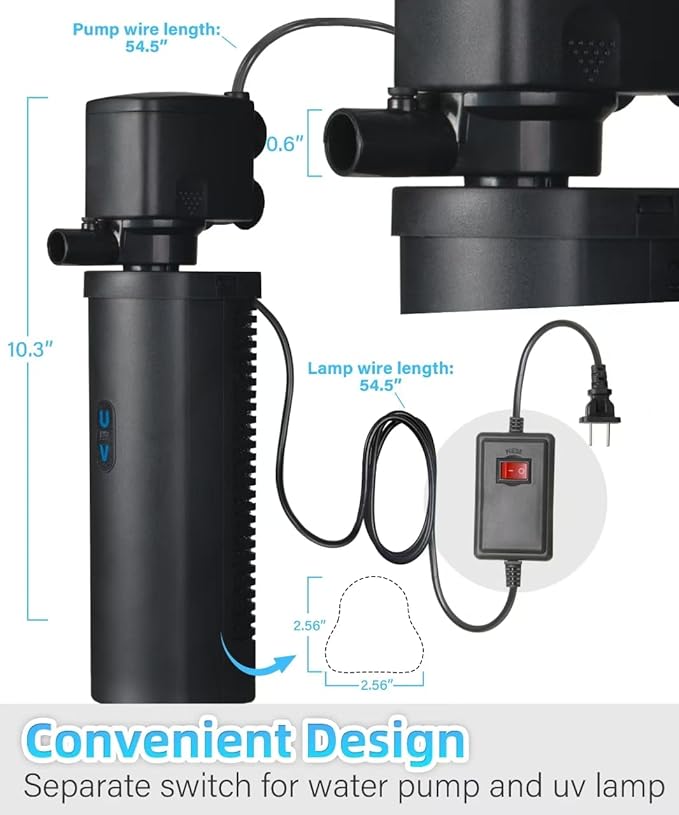 Goldfish Aquarium Filter U-Very Suitable for 20-75 Gallon Tank, 30 Gallon Fish Tank Water Filter for Green Water Control, Internal Submersible Pump Filtration System, Fish Filters for Aquariums-PawvioPets