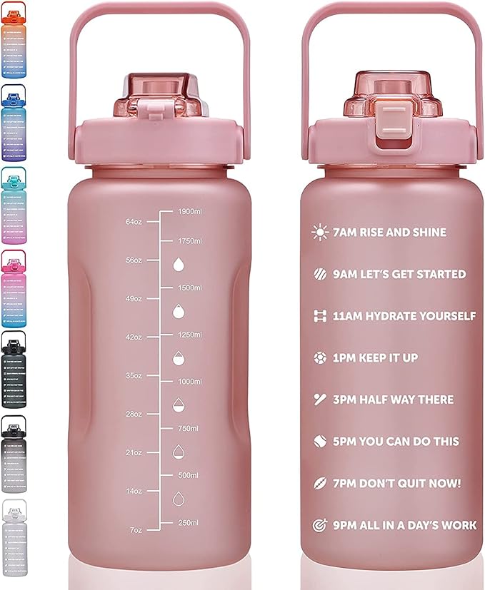 64oz,100oz,128oz Large Motivational Water Bottle with Time Marker, Leakproof & BPA Free Half Gallon Big Water Bottle with Straw Handle Tritan Frosted Water Jug for Gym,Fitness,Outdoor Sports-PawvioPets