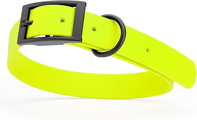 Dogline Biothane Waterproof Dog Collar Strong Coated Nylon Webbing with Black Hardware Odor- Proof for Easy Care Easy to Clean High Performance Fits Small Medium or Large Dogs, Safety Yellow-PawvioPets