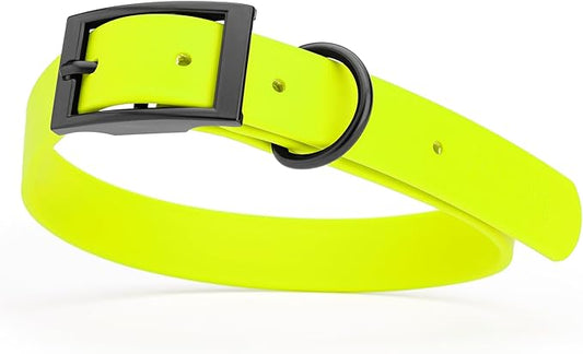 Dogline Biothane Waterproof Dog Collar Strong Coated Nylon Webbing with Black Hardware Odor- Proof for Easy Care Easy to Clean High Performance Fits Small Medium or Large Dogs, Safety Yellow-PawvioPets