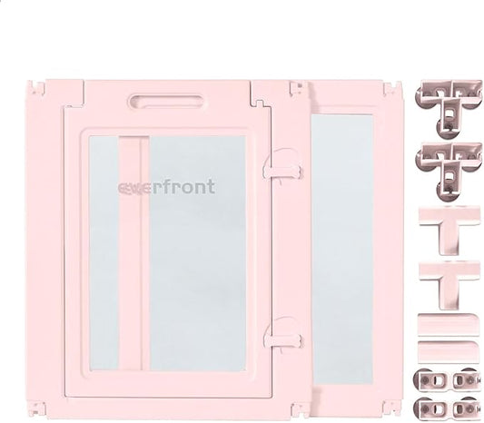 23.6“H 2PCS Extension Kit - Door+Panel, T-Buckles for Compartment, Expandable Clear Dog Play Pen Acrylic Dog Playpen Indoor,for Puppy Cat Bunny Small & Medium Dogs (Pink-23.6" H, 2PCS)-PawvioPets