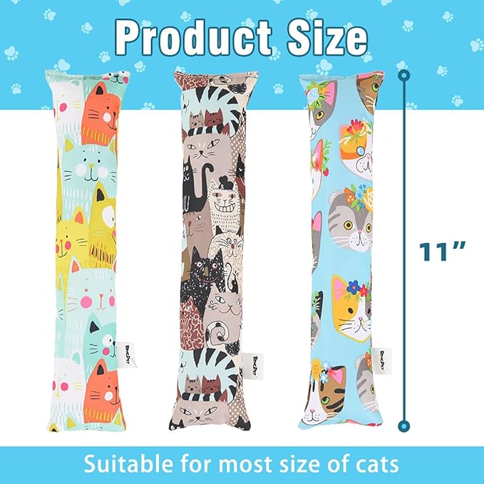 BINGPET 3 Pcs Catnip Toy Cat Kicker Toys, Durable and Bite Resistant Cat Chew Toy, Filled with Natural Catnip, Indoor Kitty Kick Pillow Toy with Cute Printing-PawvioPets
