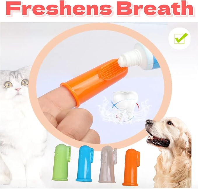 4 Pack Pet Tooth Brushing Kit – Extra Soft Finger Toothbrushes for Cats & Dogs Gentle Plaque & Tartar Removal, Freshens Breath Pain-Free Teeth Cleaning for Small to Large Pets-PawvioPets