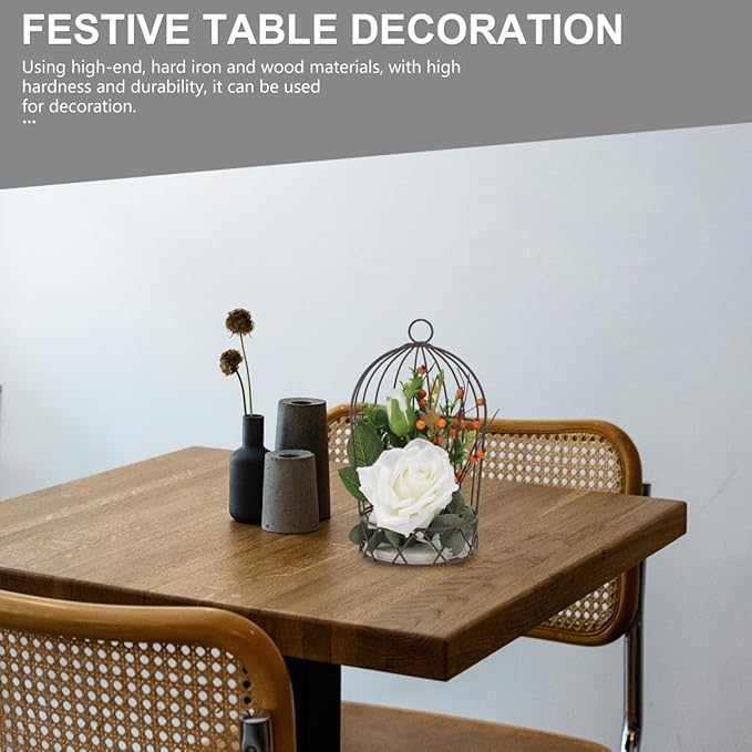 BESTOYARD Hanging Bird Cage Decor with White Simulation Rose Flowers for Home Wedding Table and Garden Ornament-PawvioPets