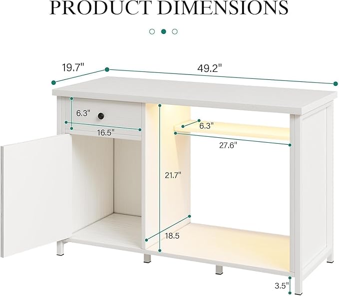 55 Gallon Fish Tank Stand with LED Light & Power Outlets, 55-75 Gallon Aquarium Stand with Drawer & Barn Door, 50" L x 20" W Cabinet for 2 Fish Tank Accessories Storage, Turtle Tank, Antique White-PawvioPets