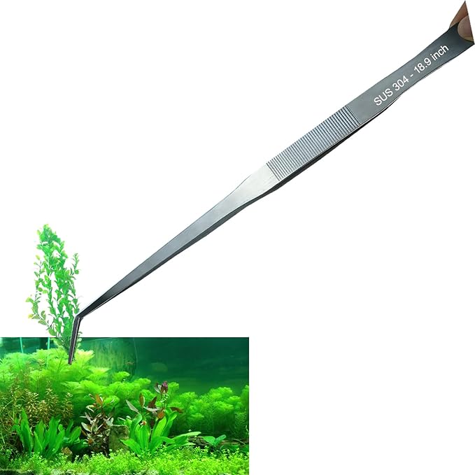 Extra Long Tweezers, Feeding Tongs, 18.9 inch Aquarium Stainless Steel Large Aquascape Tools for Fish Tank, Terrarium，Aquascaping, Reptile Snake (Curved)-PawvioPets