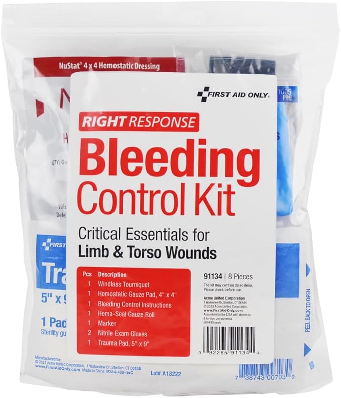 First Aid Only 91134 Critical Essentials Bleeding Control Kit for Limb & Torso Wounds, 8 Pieces-PawvioPets