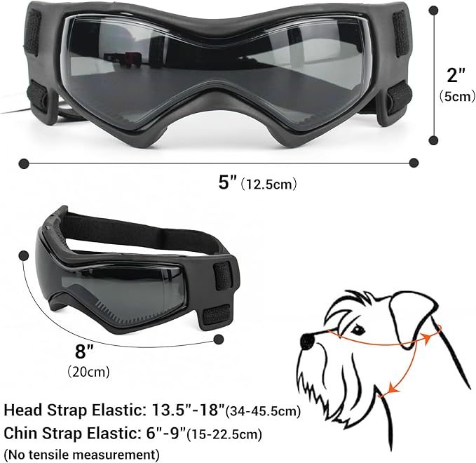 Dog Goggles Dog Sunglasses for Medium Breed UV Protection Windproof with Adjustable Head Straps Chin Straps for Ride Car/Hiking Travel/On Beach-Black-PawvioPets