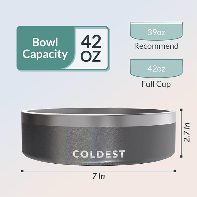 Coldest Dog Bowl - Anti Rust Metal, Non Slip, 3 Layers Insulated Stainless Steel Dog Bowls - Spill Proof & Heavy Duty - Water Bowl for Dogs, Cats & Pets, Dish Washer Safe (42 oz, Stardust Glitter)-PawvioPets