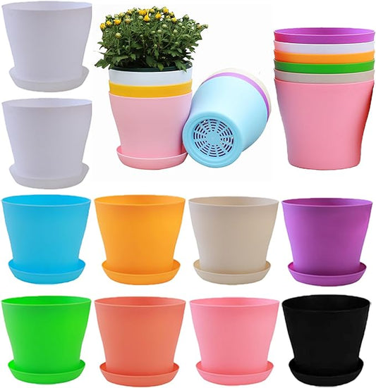 10 Pack 4 Inch Plant Pots Bulk Small Plastic Planters Pots with Drainage Holes Flower Pot for Succulent, Cactus, Herb, African Violet (10pcs-Multicolor, 4Inches)-PawvioPets