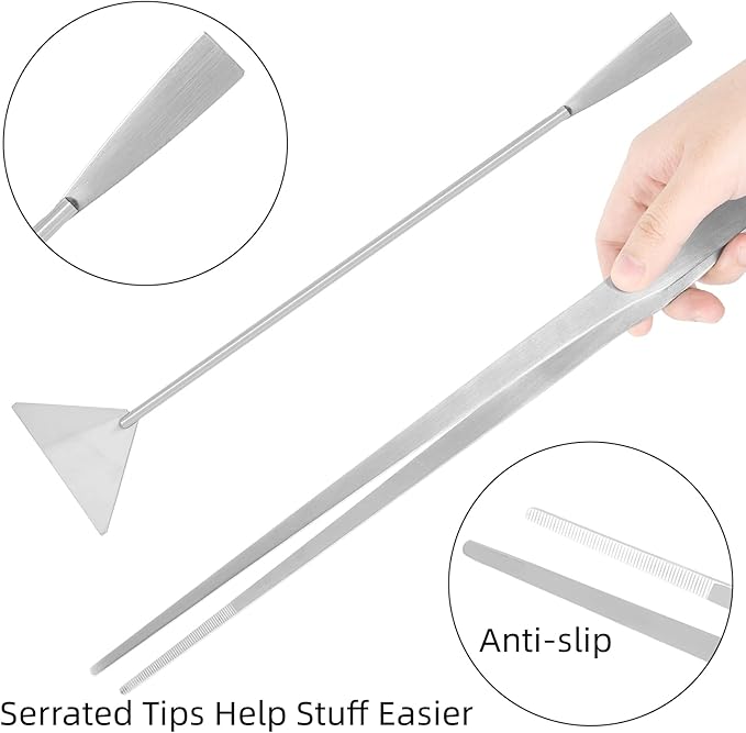 15Inch Extra Long Design Aquarium Aquascaping Tool Stainless Steel Aquascape Tools Kit 4 in 1 Anti-Rust Fish Tank Starter Kit with Long Tweezers Scissors Spatula for Aquarium Plants (Silver)-PawvioPets