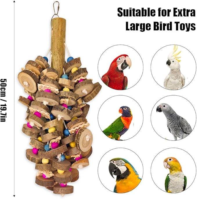 Extra Large Bird Parrot Toys- 19.7 inch Multicolored Natural Wooden Block Parrot Chewing Toy Suggested for Macaws cokatoos, African Grey and a Variety of Amazon Parrots. (Large Size)-PawvioPets