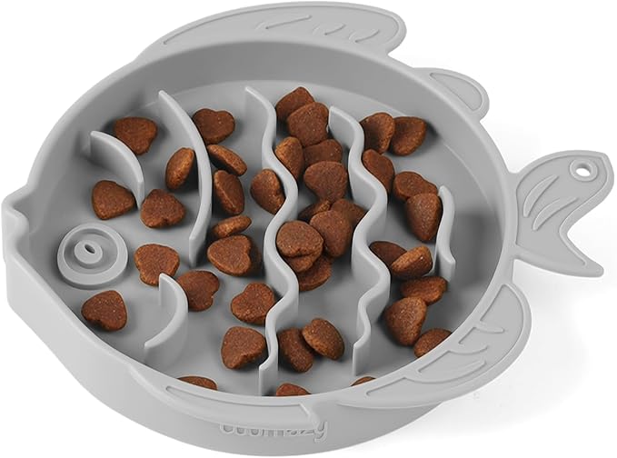 Coomazy 2-in-1 Silicone Slow Feeder Dog Cat Bowls, Interactive Puzzle Toy for Pets Dry/Wet Food Training, Keeps Dogs Cats Busy, Prevents Puppy Kitty Overeating (Smoky Gray, 1.2 Cup)-PawvioPets