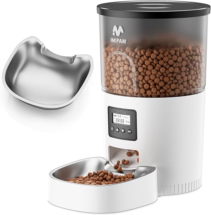 Automatic Cat Feeder, 3L Timed Pet Dry Food Dispenser with Clog-Free Design, Auto Feeder for Cats, 1-6 Meals Per Day,with Stainless Steel-PawvioPets