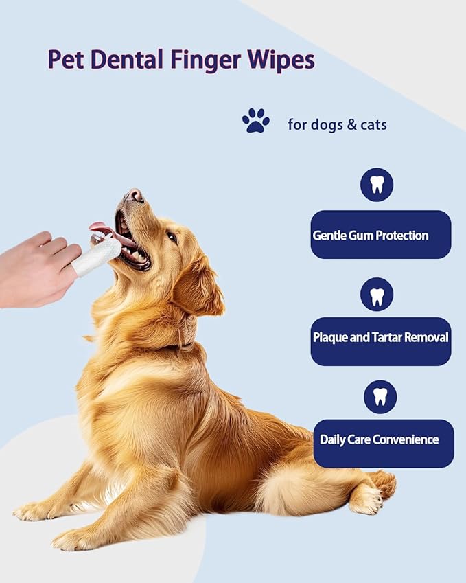 Dog Dental Wipes – Pet Teeth Cleaning Finger Pads for Dogs & Cats, 50 Count – Remove Plaque & Tartar, Freshen Breath, Easy Oral Care, Tea Polyphenol Formula-PawvioPets