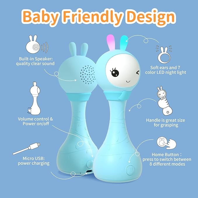 alilo Yoyo Talking Bunny Baby Singing Musical Rattle, Mimicking Toys Repeats What You Say, Preloaded 90+ Audio Content, ABC/Number/Notes Learning Toys for Toddlers Infant Newborn Boy Girl Gifts-PawvioPets