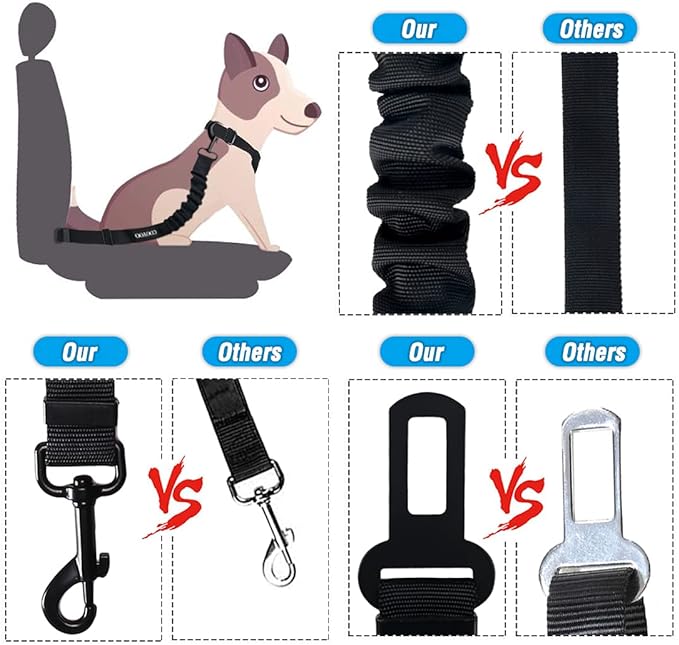 COOYOO Dog Seat Belt,3 Piece Set Retractable Dog Car Harness Adjustable for Vehicle Nylon Pet Safety Heavy Duty & Elastic-PawvioPets