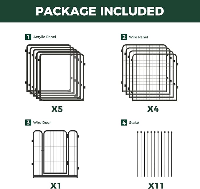 FXW Homeplus Unleashed Indoor Dog Playpen - Stress-Free and Safe Play, Heavy Duty 24 Inch 5 Acrylic Panels + 5 Wire Panels Dog Pen for Puppy and Small Dogs, Black│Patented-PawvioPets