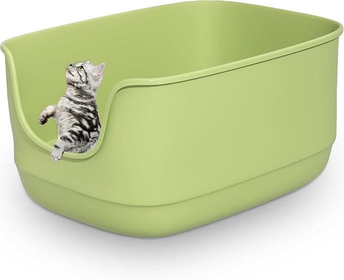 Gefryco Large Cat Litter Box with High Sided 24.6"x18.3"x12.2" - Jumbo Extra Large Open Anti - Splashing High Wall for Multiple Cats (Green)-PawvioPets
