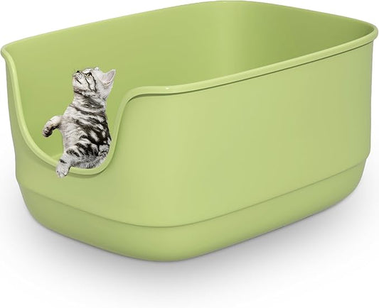 Gefryco Large Cat Litter Box with High Sided 24.6"x18.3"x12.2" - Jumbo Extra Large Open Anti - Splashing High Wall for Multiple Cats (Green)-PawvioPets