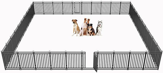 Dog Fence Outdoor Indoor, 40" Inch Height 40 Panels Dog Playpen for Large/Medium/Small Dogs Metal Dog Pen for Yard Camping and RV | Black-Silver-PawvioPets