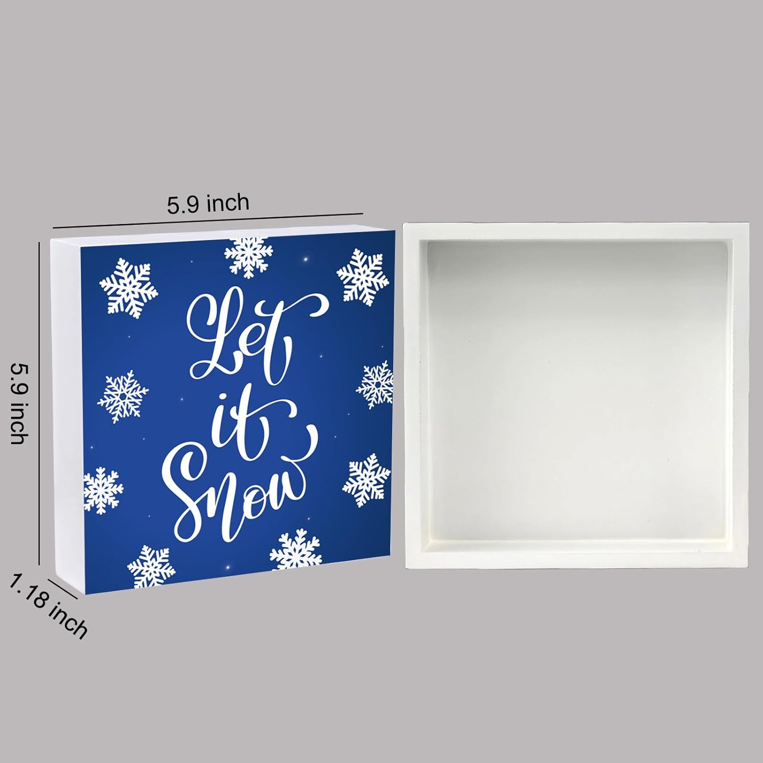 Winter Decorations Indoor Winter Decor Let It Snow Home Room Snowflakes Table Wood Box Sign Rustic Wooden Shelf Desk Decor Season Sign House Warming Gifts 5.9 x 5.9 Inch