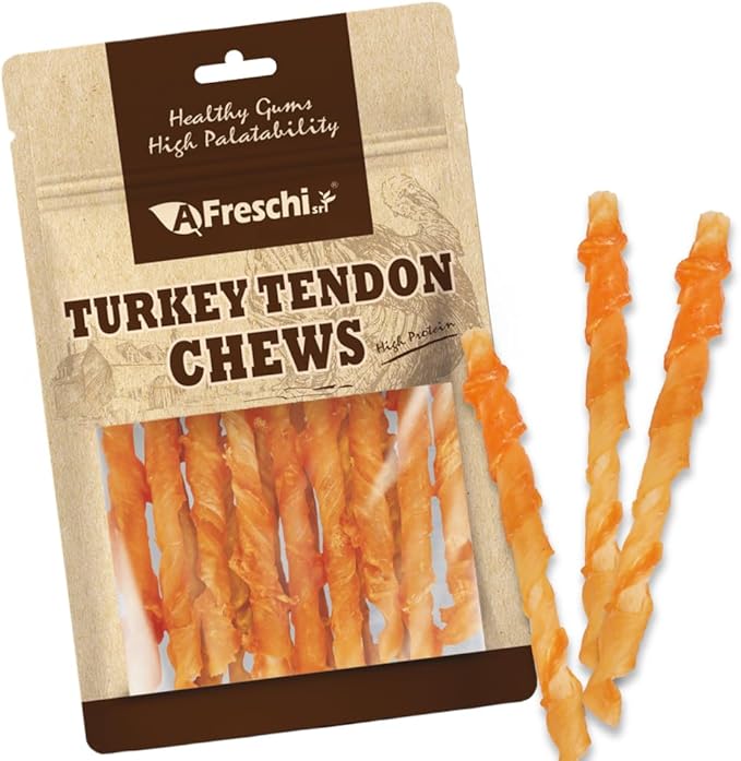 Afreschi Classic Turkey Tendon Coil (L) 3 oz, USA-Sourced Turkey Tendon, Dog Treats for Wrapped Series, All Natural Human Grade Dog Treat, Hypoallergenic, Rawhide Alternative-PawvioPets