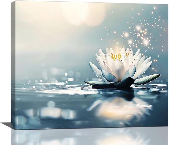 Bathroom Lotus Wall Art Floral Pictures Zen Meditation Wall Decor Yoga Spa Spiritual Canvas Print Painting Artwork for Bathroom Restroom Living Room Bedroom 20"x24"-PawvioPets