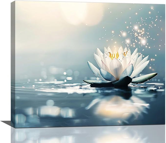 Bathroom Lotus Wall Art Floral Pictures Zen Meditation Wall Decor Yoga Spa Spiritual Canvas Print Painting Artwork for Bathroom Restroom Living Room Bedroom 20"x24"-PawvioPets