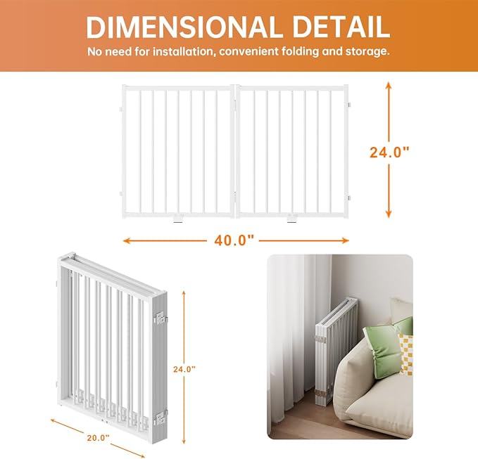 Full Metal Freestanding Dog Gate with Door, 24'' Height Foldable Pet Dog Fence for Indoor & Outdoor, 2 Panels Extra Wide Free Standing Small Dog Gates for Doorways,House,Stairs,Porch,Deck,Yard-PawvioPets