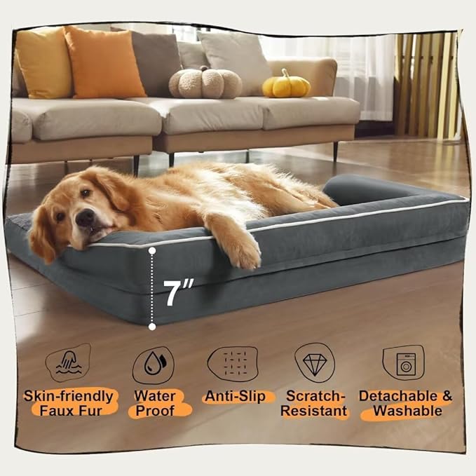 Dog Bed Medium Size Dog-Orthopedic Waterproof Bed for Dogs,Foam Couch Sofa with Washable Removable Cover & Non-Slip Bottom-Dark Grey-PawvioPets