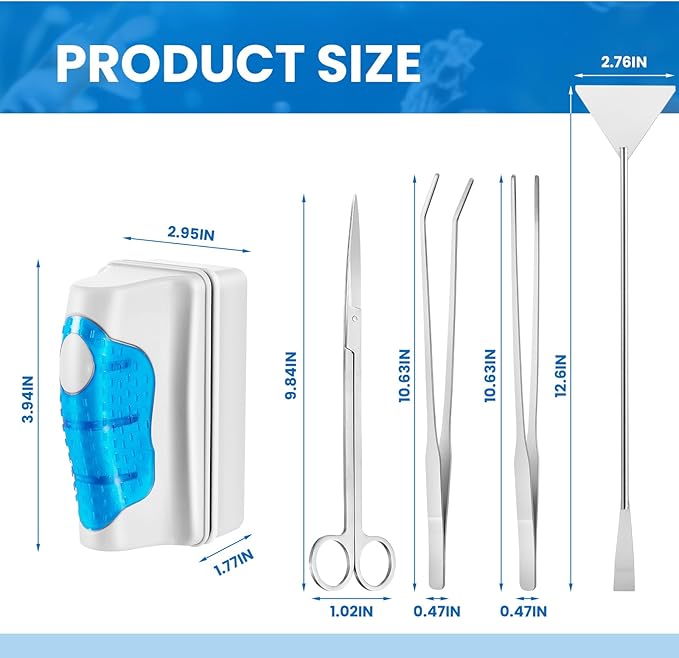 Aquarium Fish Tank Cleaning Tool Kit Include 4 Pcs Long Aquascape Tools Kit 1 Pcs Magnetic Glass Cleaner Brush 5 in 1 Fish Tank Gravel Cleaner and Siphon Vacuum for Terrarium Fish Tank Set-PawvioPets